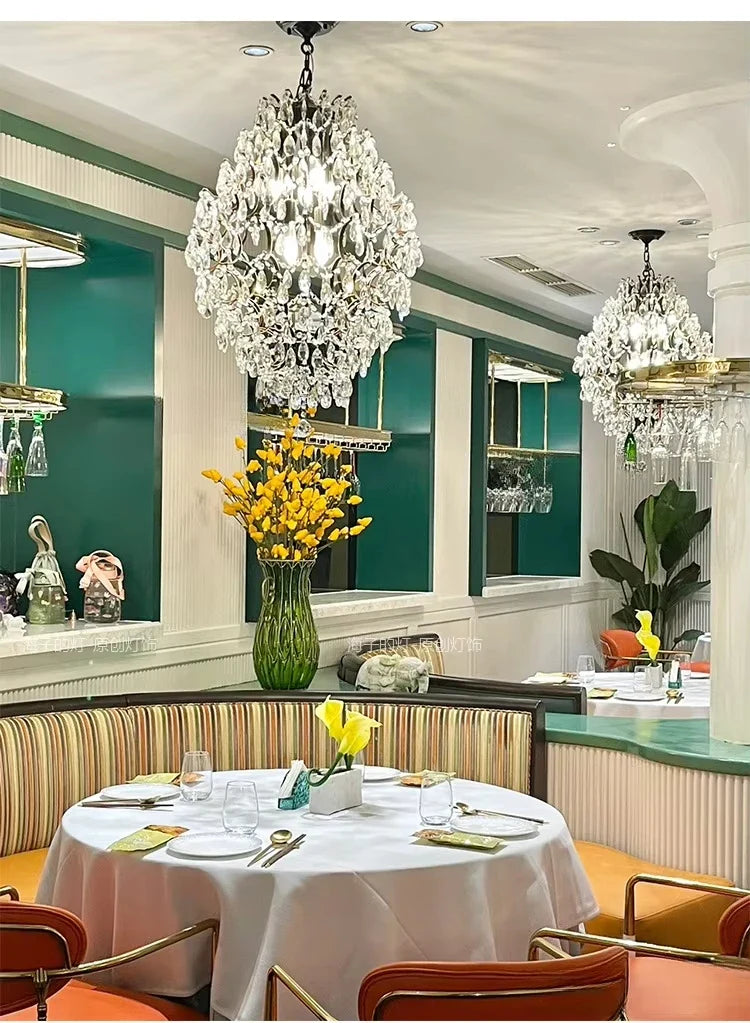 Afralia™ Iron Crystal Chandelier Pendant Light for Modern Home Decor and Coffee Bar