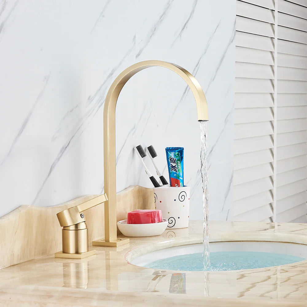 Afralia™ Matte Black Basin Faucet: Luxurious Brass Deck Mounted Gold Mixer Tap