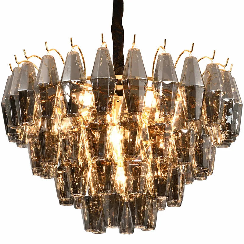 Afralia™ Modern Luxury Metal Amber Glass Pendant Lights Gray Chain Lighting Fixture