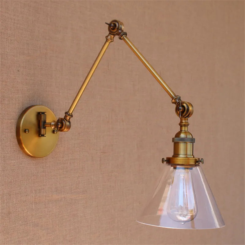 Afralia™ Swing Arm Glass Wall Light - Industrial Retro Edison Wall Lamp