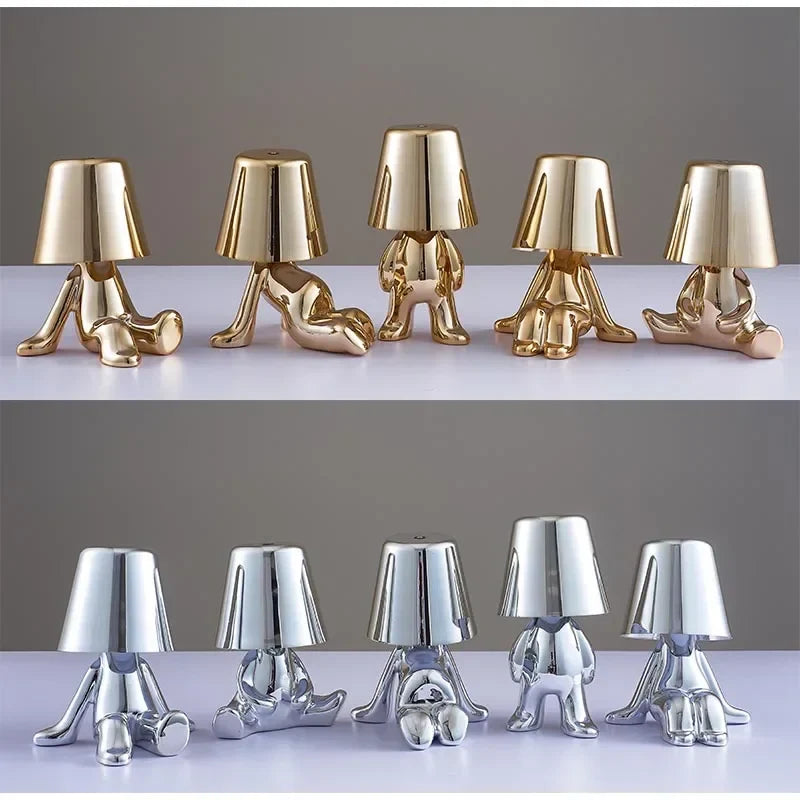 Afralia™ Nordic Chrome Little Golden Man Table Lamp Bedroom Desk Night Light