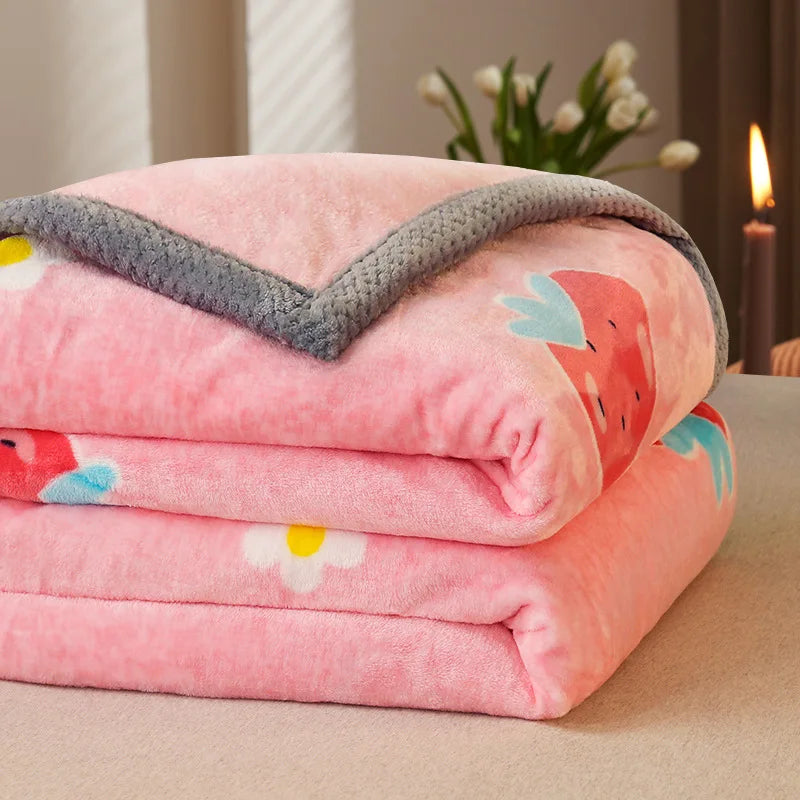 Afralia™ Winter Cute Printed Flannel Blanket for Office Multi Purpose Warm Raschel Blanket