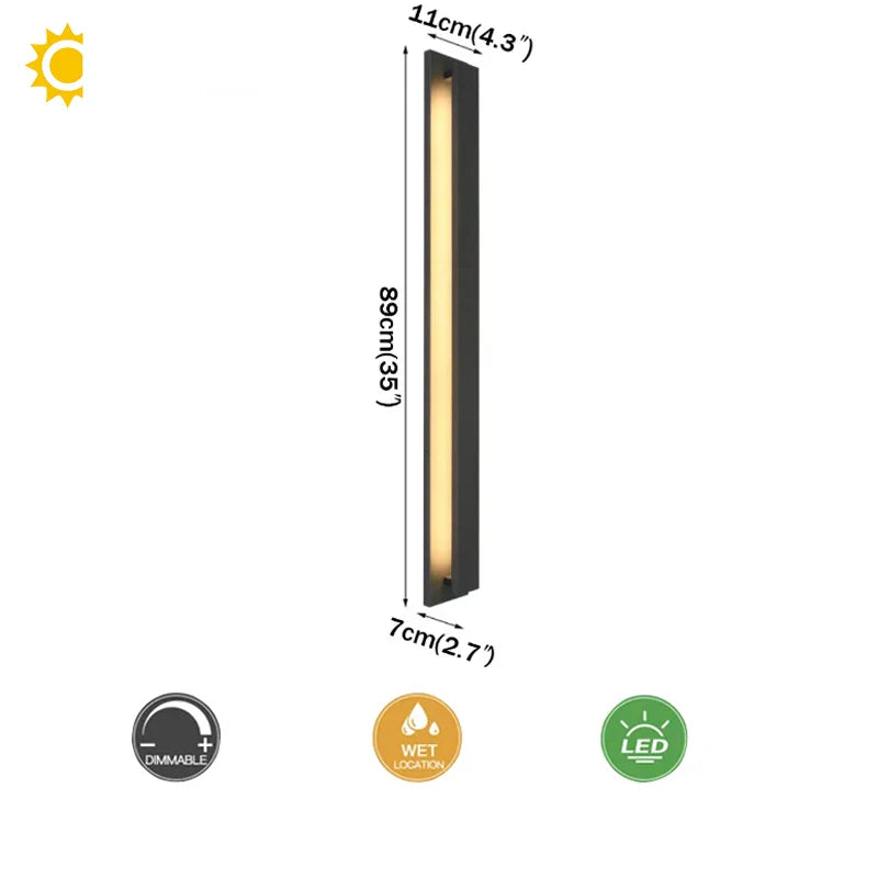 Afralia™ Outdoor Black Aluminum Wall Light LED Waterproof Linear Porch Lamp