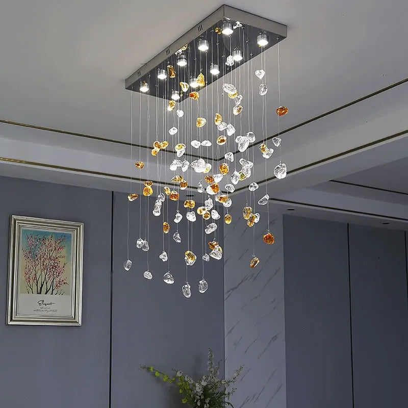 Afralia™ Stone LED Pendant Chandelier: Modern Luxury Crystal Lighting for Living Room