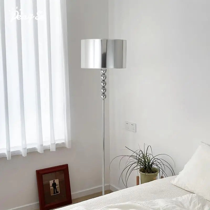 Afralia™ Retro Chrome Fabric Floor Lamp for Living Room Bedroom, Bauhaus Design LED Floor Light