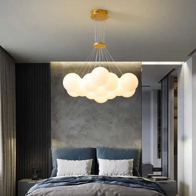 Afralia™ Nordic Amber Glass Chandelier for Living Room Bedroom Decor