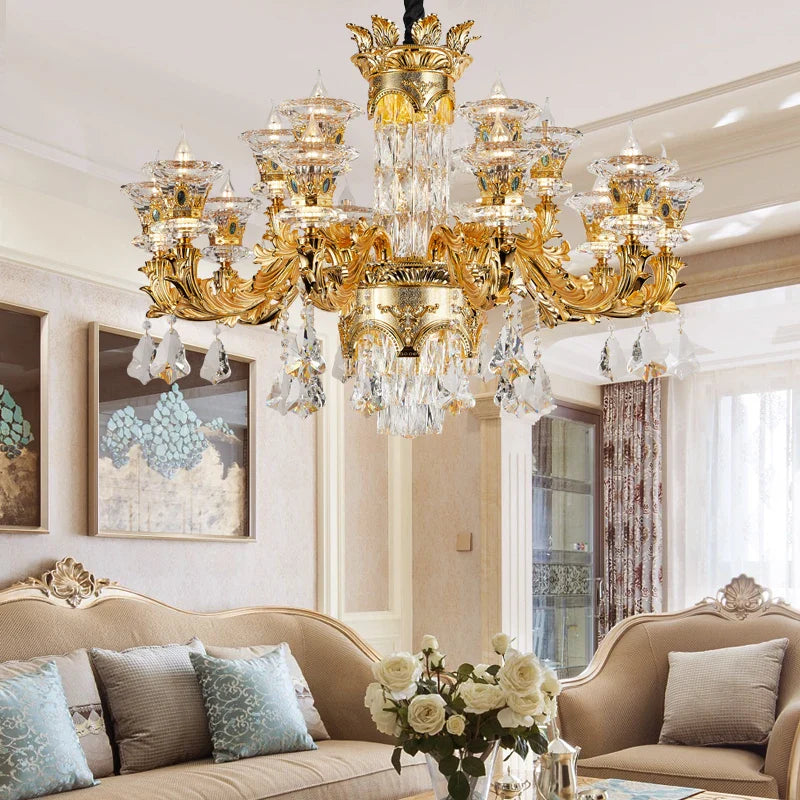 Afralia™ Jade Crystal Chandelier - Elegant European Style Living Room Lighting