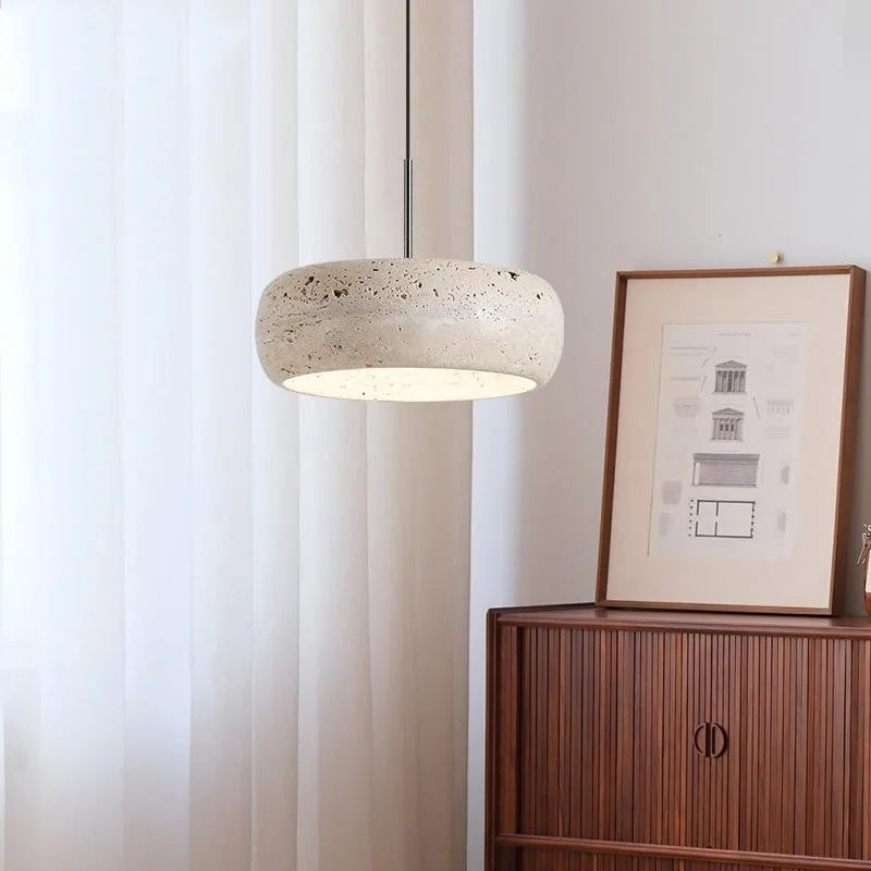 Afralia™ LED Pendant Lamp Black Iron Wabi Sabi Hanging Light - Yellow Travertine