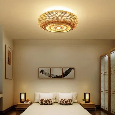 Afralia™ Bamboo Wicker Rattan Round Lantern Ceiling Light - Chinese Style Hand-Woven Fixture