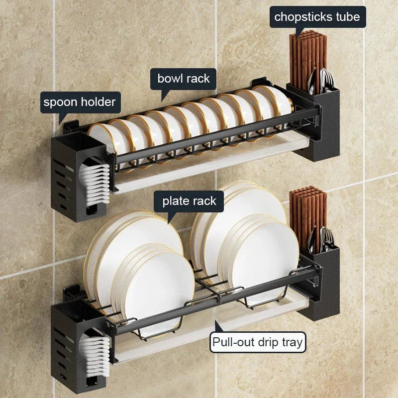 Afralia™ Kitchen Wall Organizer Rack Utensil Drainer Storage Holder Shelves