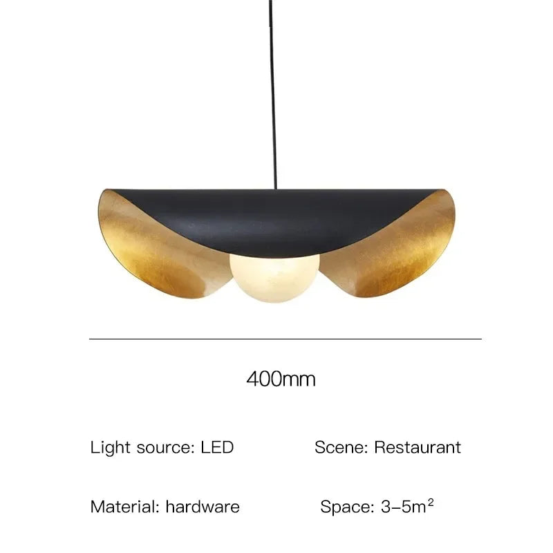Afralia™ Lederam Manta Pendant: Industrial Black & Gold Ceiling Light with Lotus Leaf Design