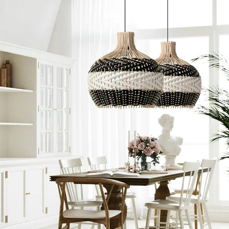 Afralia™ Serena Blue Rattan Pendant Light: Boho Dining Room Farmhouse Lighting