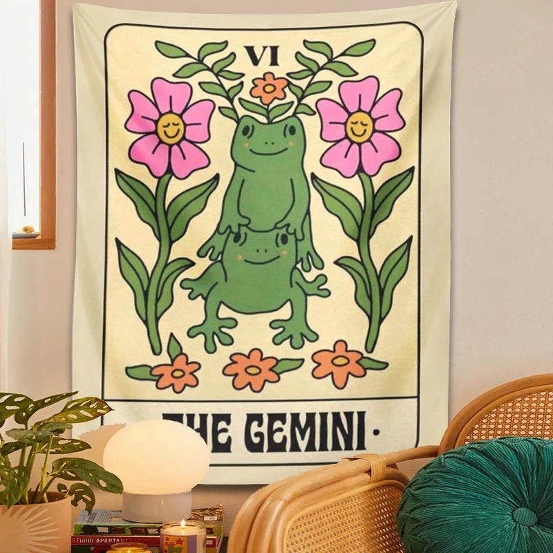 Afralia™ Gemini Frog Constellation Wall Hanging Tapestries for Boho Room Decor