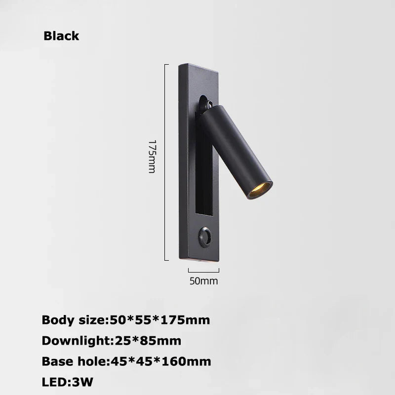 Afralia™ LED Wall Lamp with Switch, USB Port, Rotatable - Bedroom Reading Light