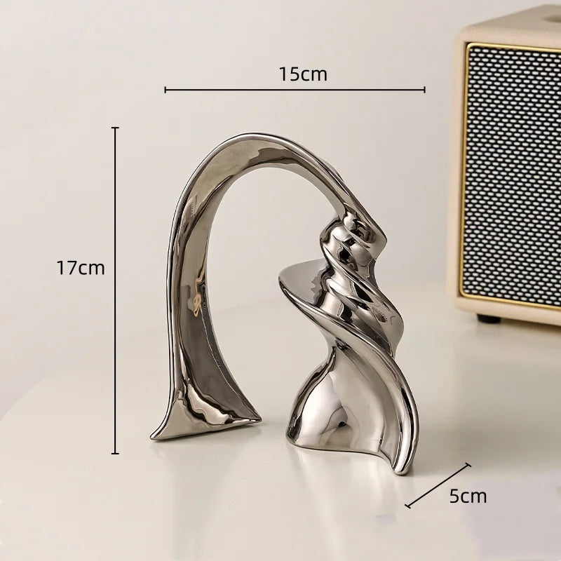 Afralia™ Silver Twisted Ribbon Arch Figurines, Home Decor Accessories