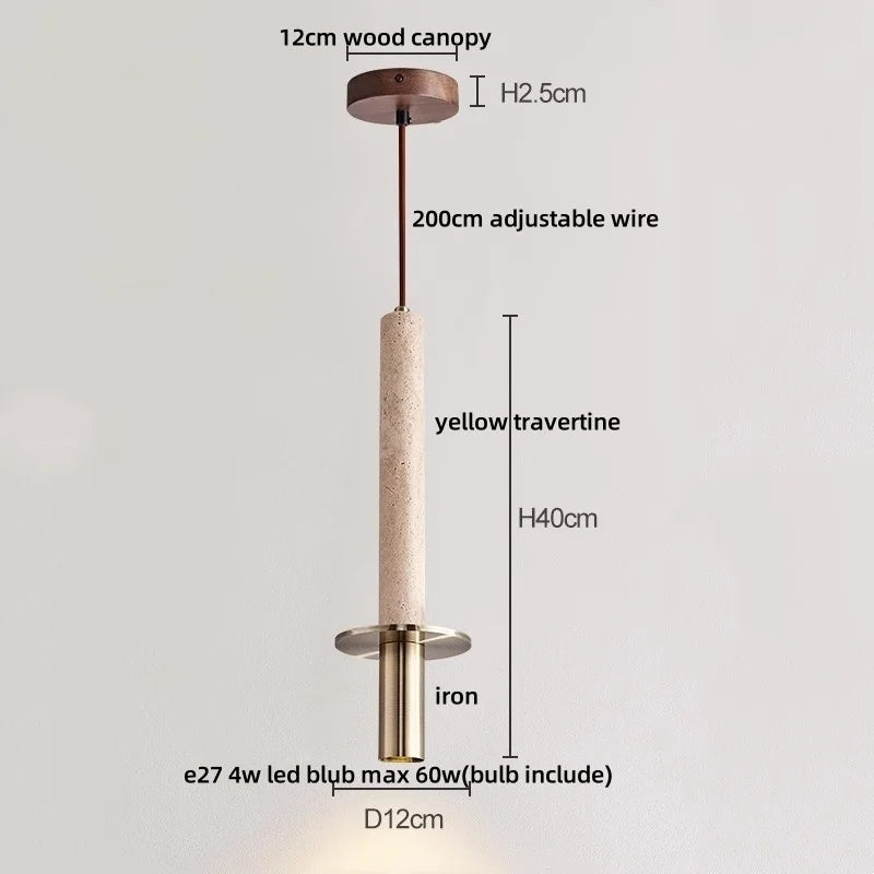 Afralia™ LED Wood Canopy Pendant Lights Yellow Travertine Stone Hanging Lamp