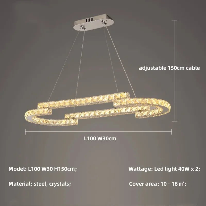 Afralia™ Oval Steel LED Pendant Lights with K9 Crystals