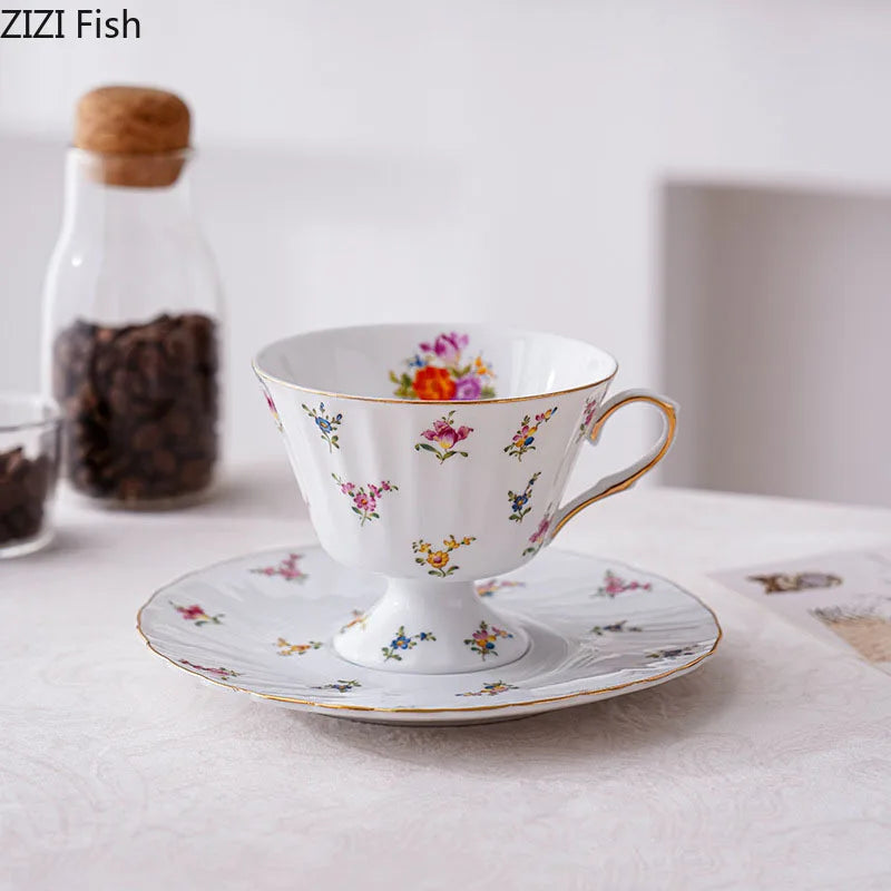 Afralia™ Floral Ceramic Cup & Saucer Set, Elegant Tea & Coffee Mug