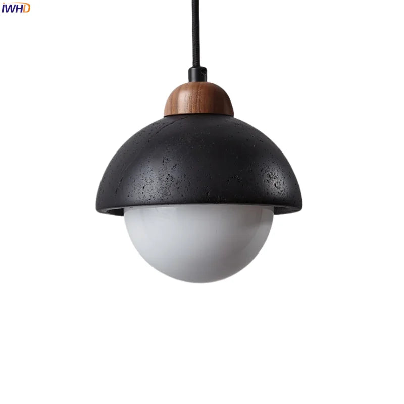 Afralia™ Glass Ball LED Pendant Lights Black Travertine Wabi Sabi Hanging Lamp