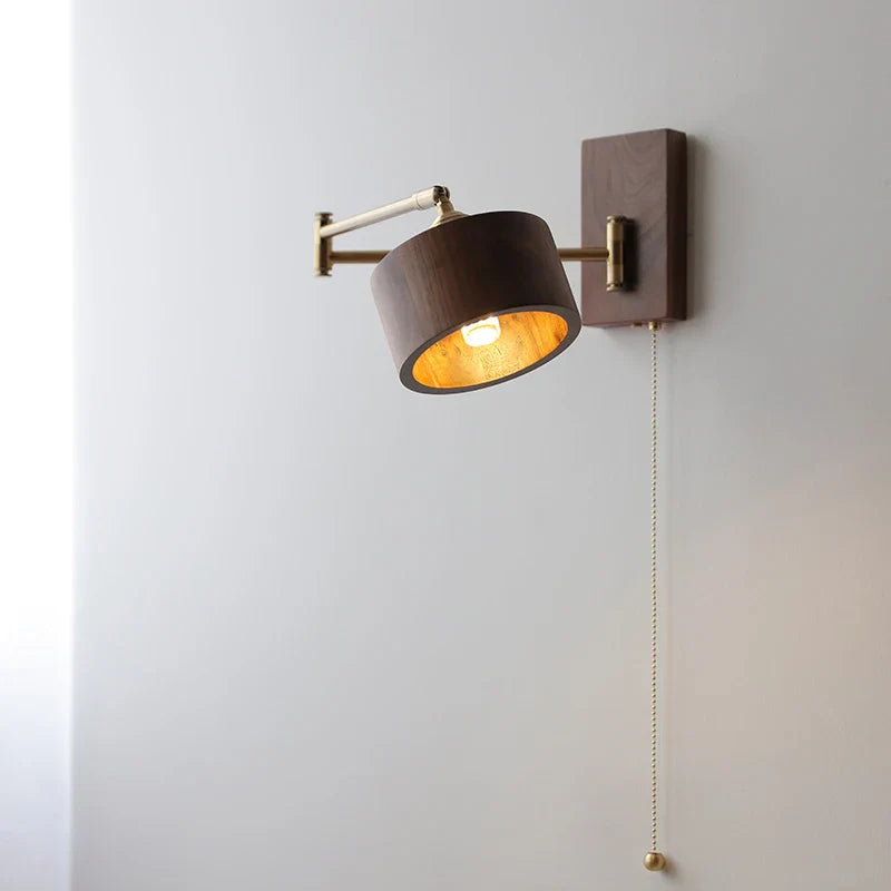 Afralia™ Walnut Ash Wood LED Wall Sconce with Pull Chain Switch for Home Indoor Lighting