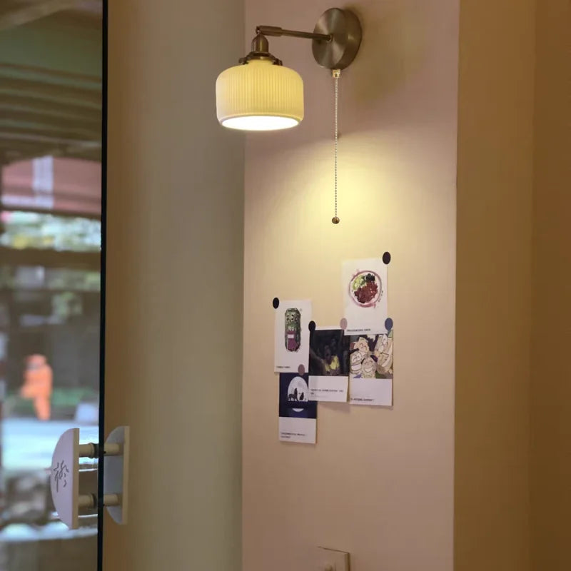 Afralia™ Copper LED Wall Lights Pull Chain Switch Bedside Lamp - Modern Nordic Design