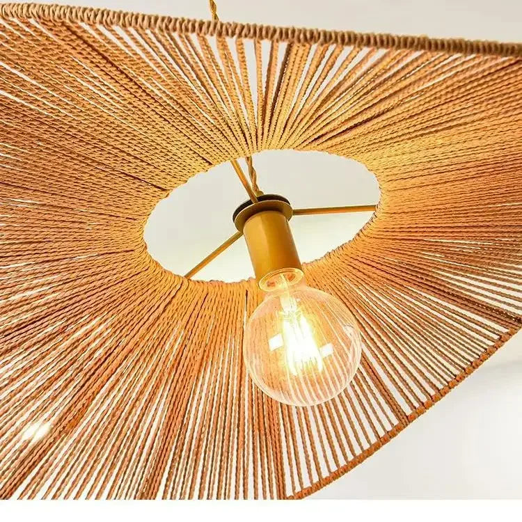 Afralia™ Rope Art Straw Hat Chandelier for Living Room | E27 Ceiling Fixtures