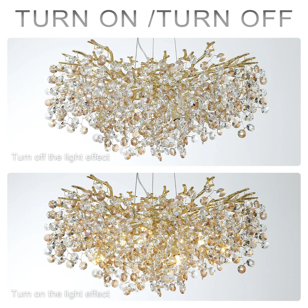 Afralia™ Sun Crystal Gold Lustre Chandelier: Nordic Villa Restaurant LED Ceiling Lamps