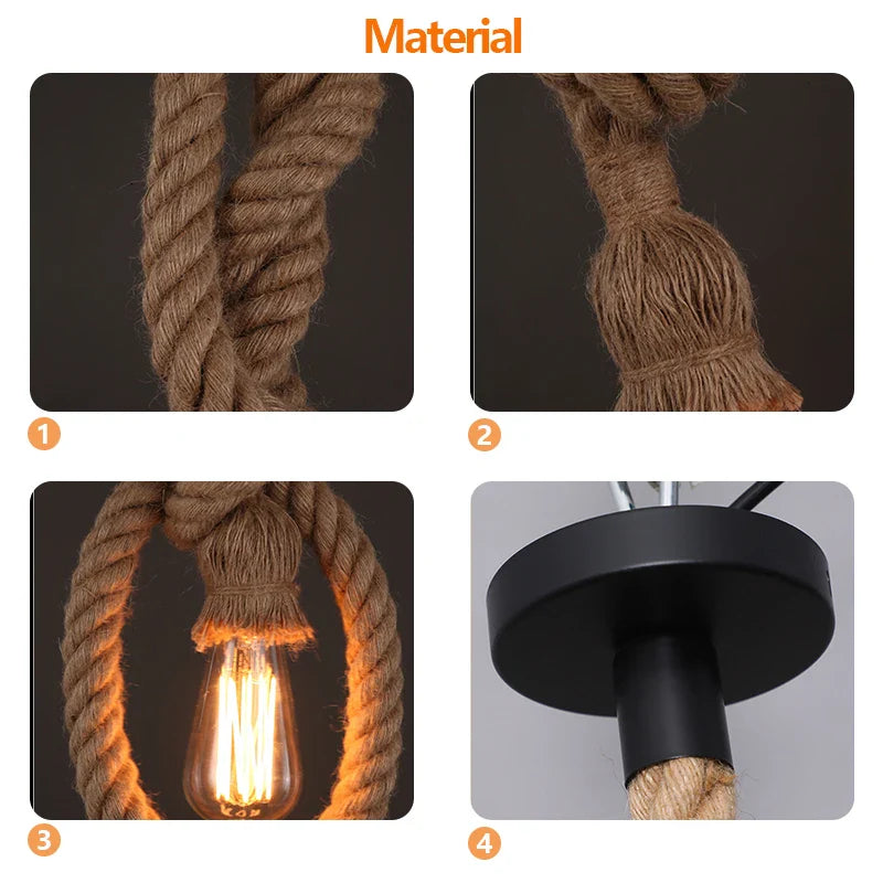 Afralia™ Hemp Rope Pendant Light Holder, Industrial Loft Personality Edison Lamp