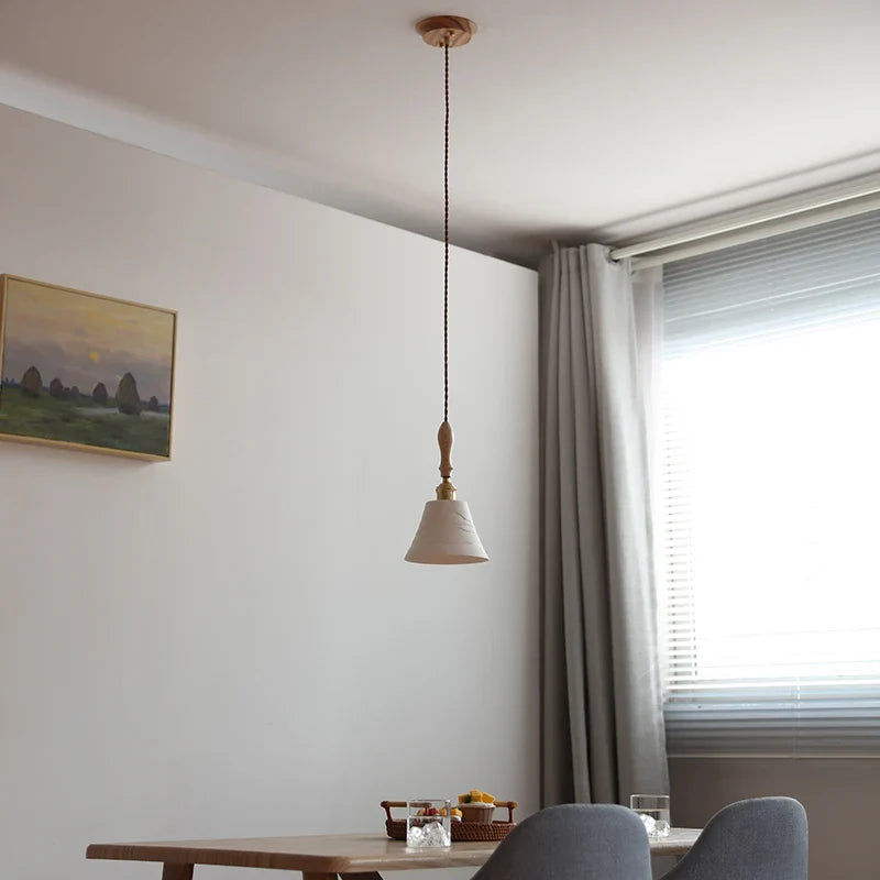 Afralia™ Ceramic Hanging Lamp with Wood Handle for Bedroom, Dinning, Living Room