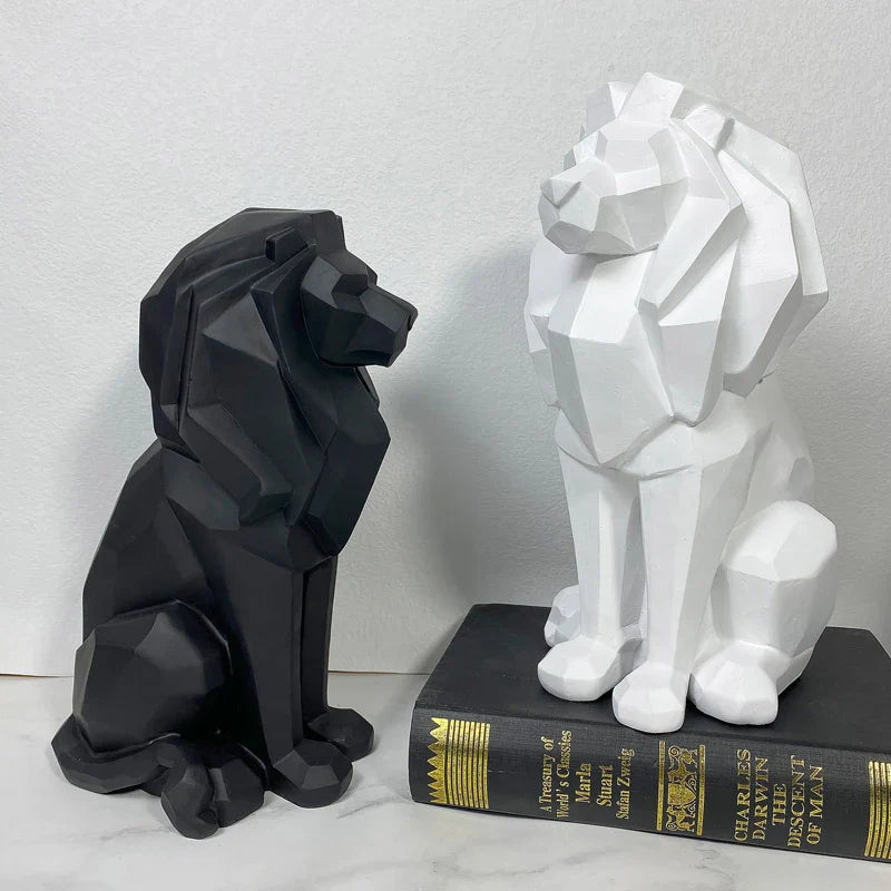 Afralia™ Lion Resin Art Statue: Morden Geometry Figurine for Home Office Decoration