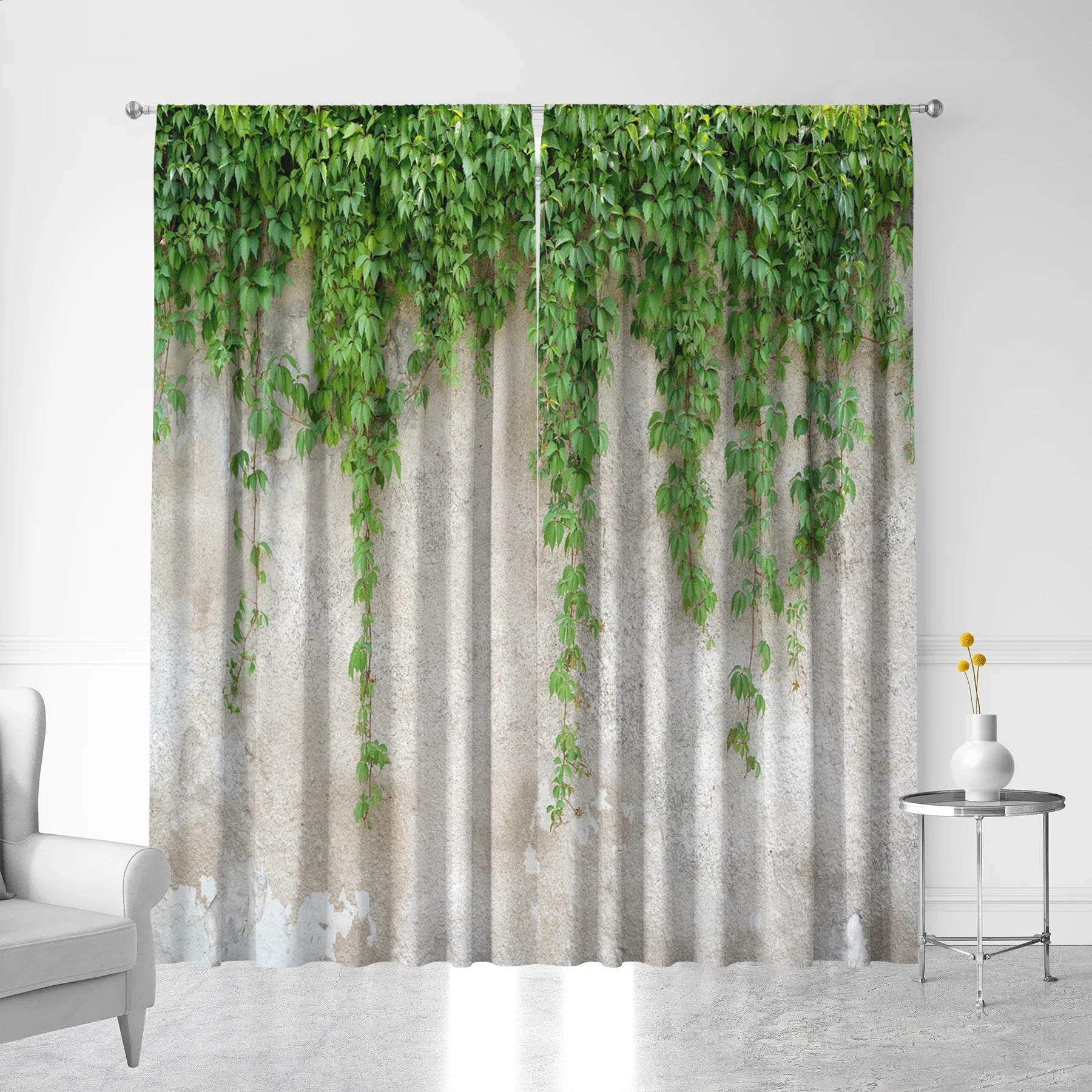 Afralia™ Green Leaf Plant Printed Curtains for Home Decoration and Modern Vibes