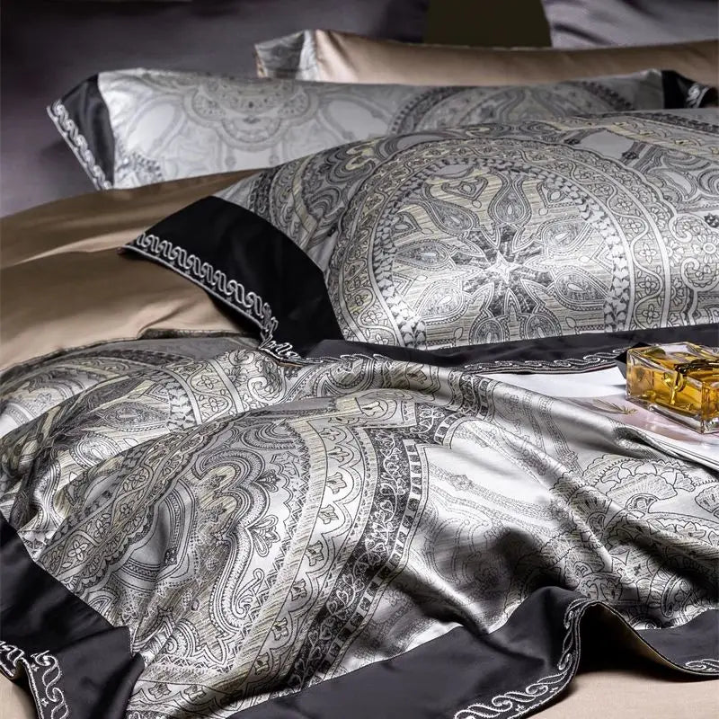 Afralia™ Vintage Luxury Jacquard Egyptian Cotton Bedding Set with Duvet, Sheet and Pillowcase