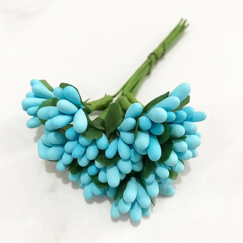 Afralia™ Blue Flower Cherry Stamen Berries Bundle for DIY Christmas Wedding Decor