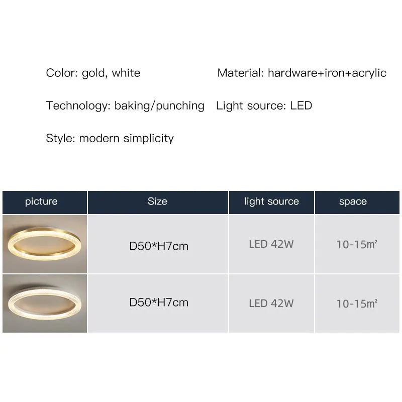 Afralia™ Modern Luxury Gold Ceiling Lamp: Circular Ring LED Light for Bedroom, Dining, Kitchen