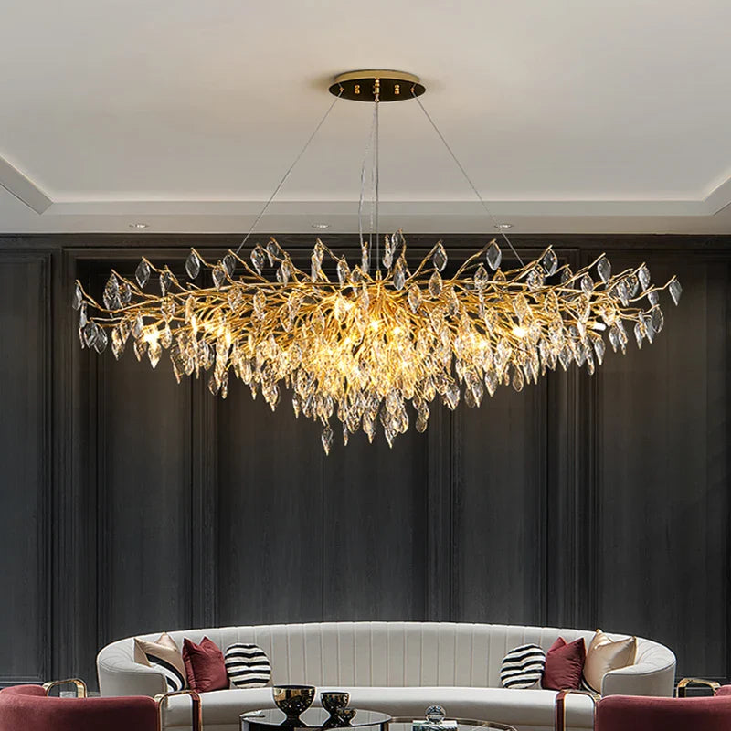 Afralia™ Modern Luxury Crystal LED Chandelier for Living Room - Golden Glossy Glass