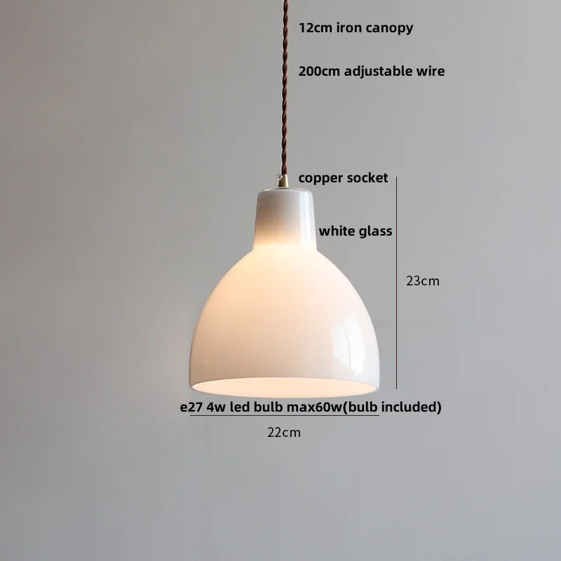 Afralia™ White Glass LED Pendant Lamp Copper Adjustable Hanging Light