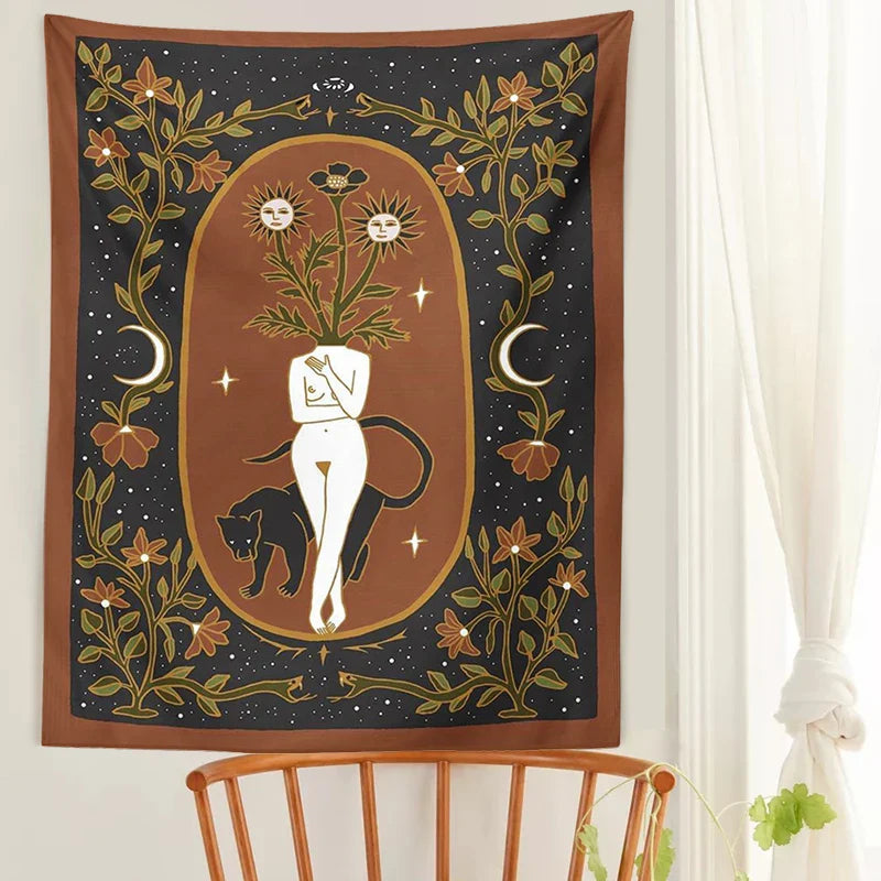 Moon Phase Tapestry Goddess Wall Hanging for Witchcraft Decor by Afralia™