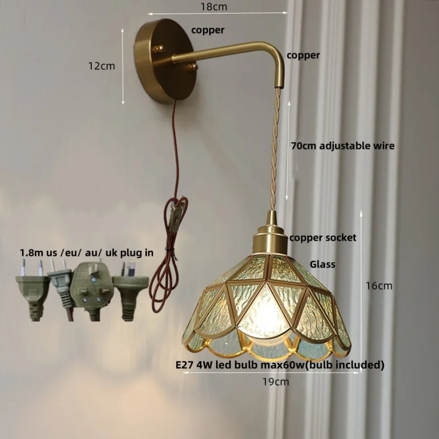 Afralia™ Amber Glass LED Wall Light Modern Nordic Bedroom Reading Lamp