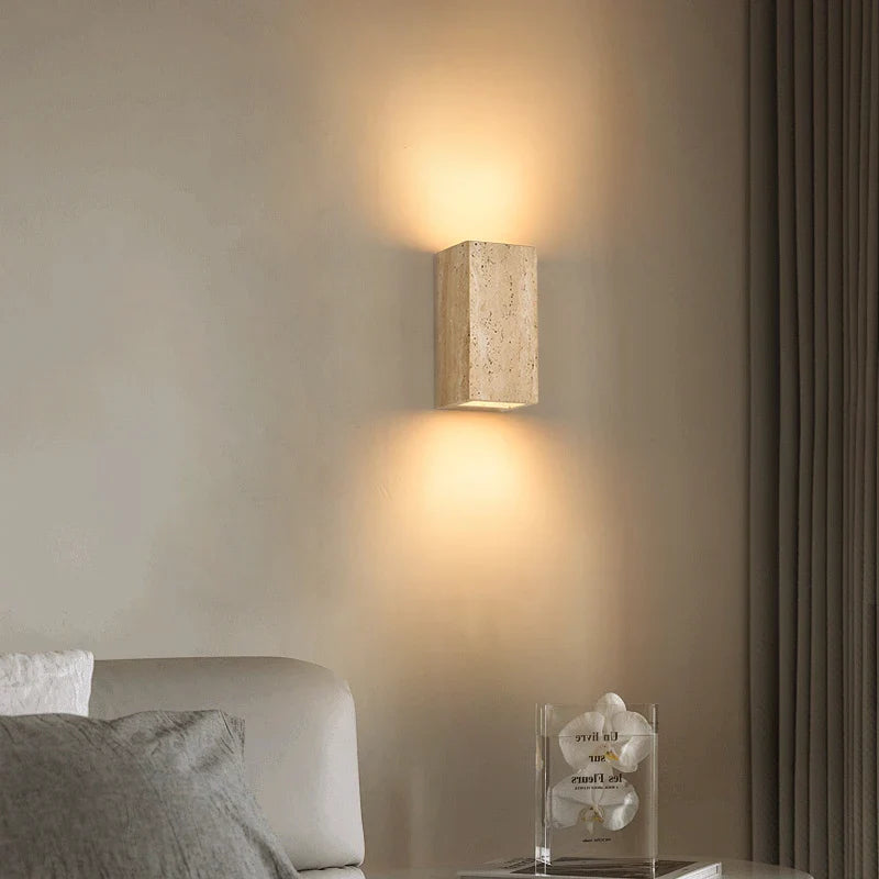 Afralia™ Nordi LED Wall Light COB Yellow Travertine Bedside Lamp Home Decor