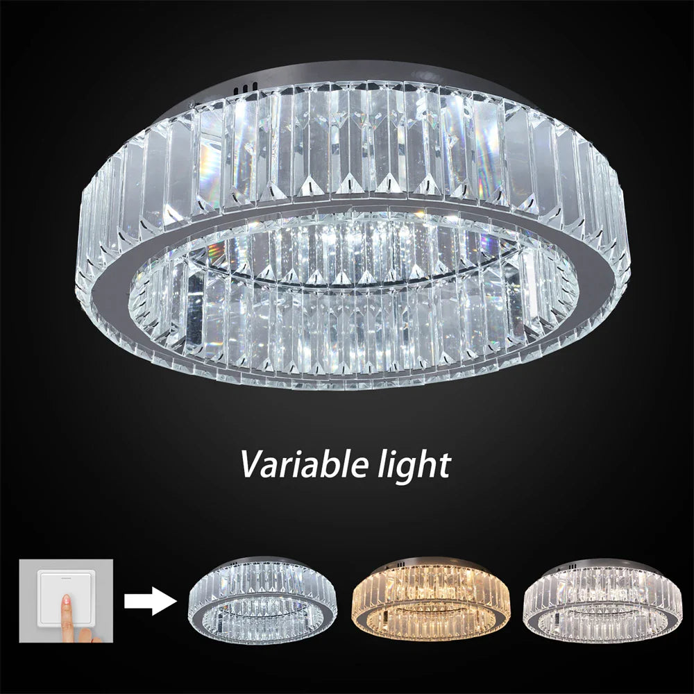 Afralia™ Big Crystal Round LED Chandelier Dimmable Ceiling Light with Remote