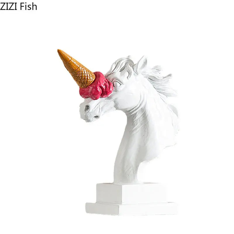 Afralia™ Unicorn Ice Cream Horse Resin Handicraft Figurine Sculpture Decor