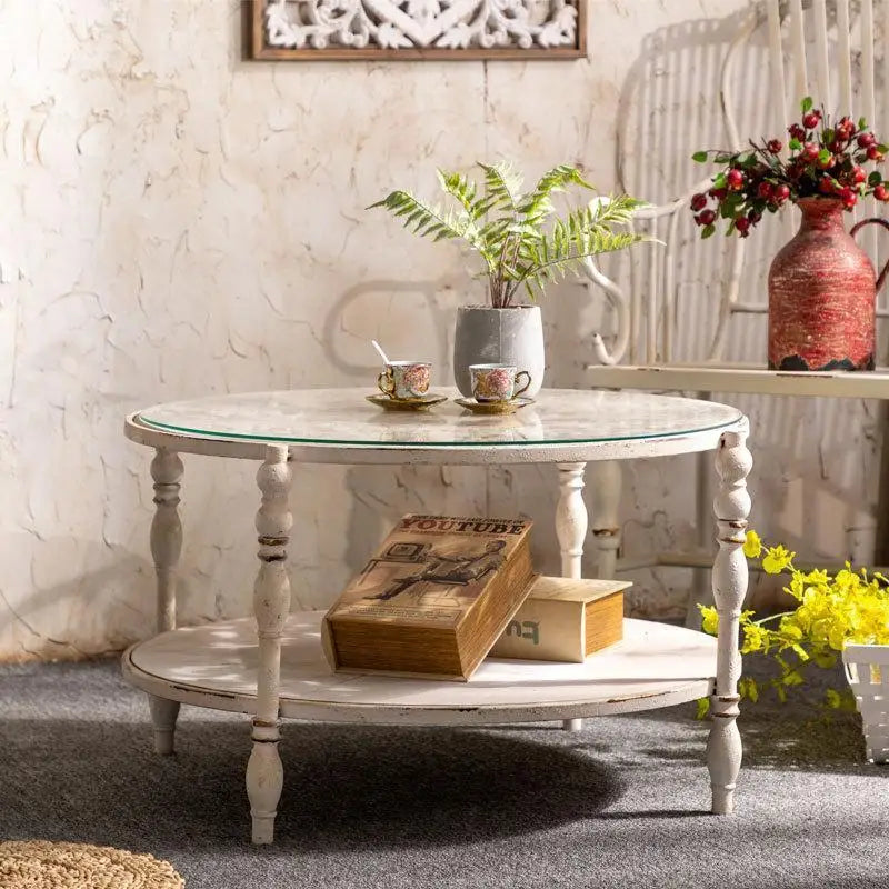 Afralia™ Vintage Wood Carved Small Coffee Table Art Round Creative Sofa Set