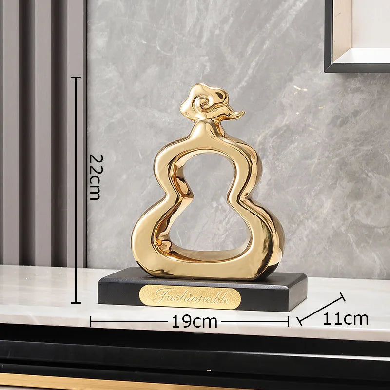 Afralia™ Gold Gourd Ceramic Sculpture Desk Decor Porcelain Crafts Room Ornaments