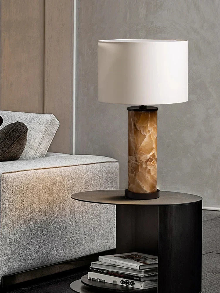 Afralia™ Yellow Jade Stone Desk Lamp Luxurious Nightstand Lighting