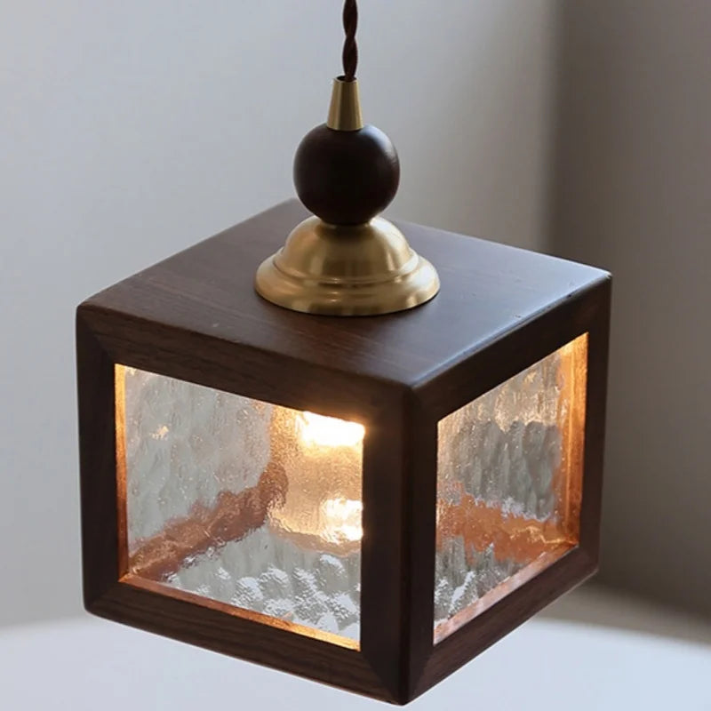 Afralia™ Nordic LED Pendant Lights Walnut Wood Glass Kitchen Hanging Lamp