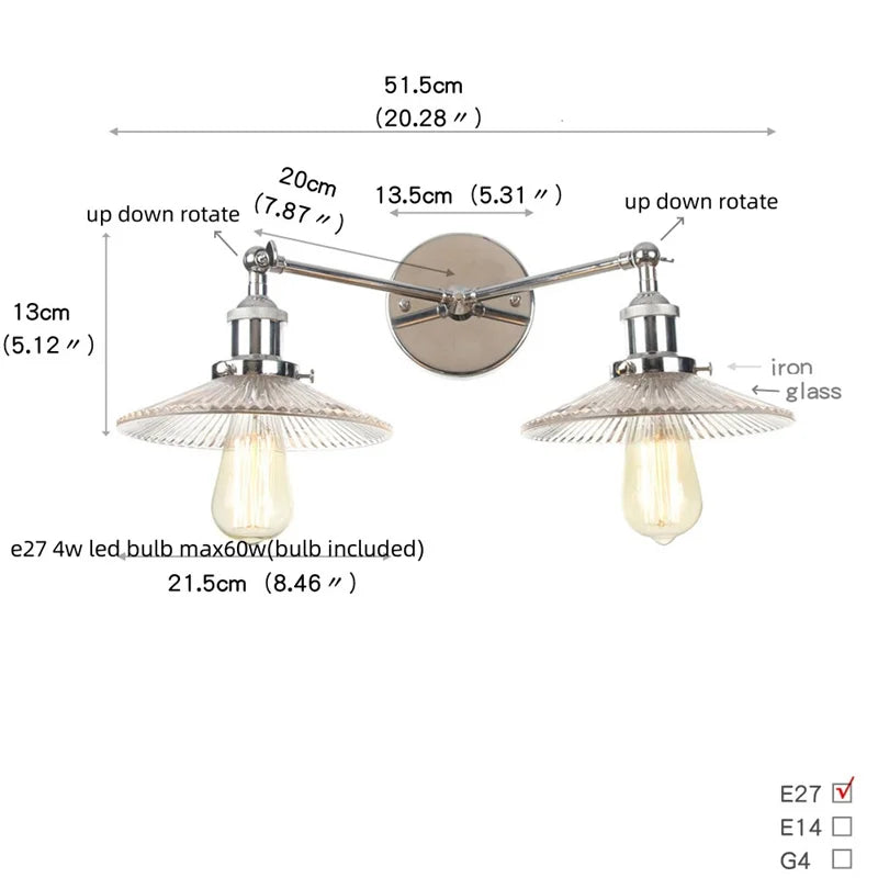 Afralia™ Glass 2-Light Wall Sconce with Pull Chain Switch for Bedroom and Bathroom