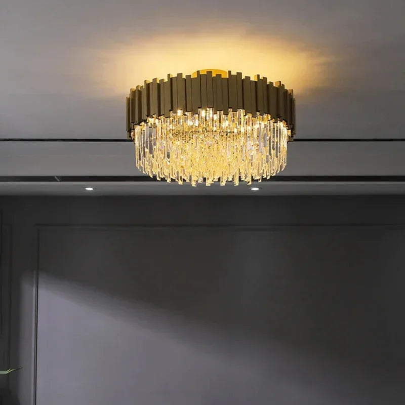 Afralia™ Golden Crystal Ceiling Light for Modern Living Room and Dining Room