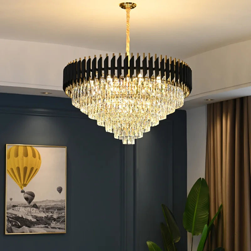 Afralia™ Crystal LED Pendant Chandelier, Luxury Black Lighting for Bedroom, Living, Dining Room