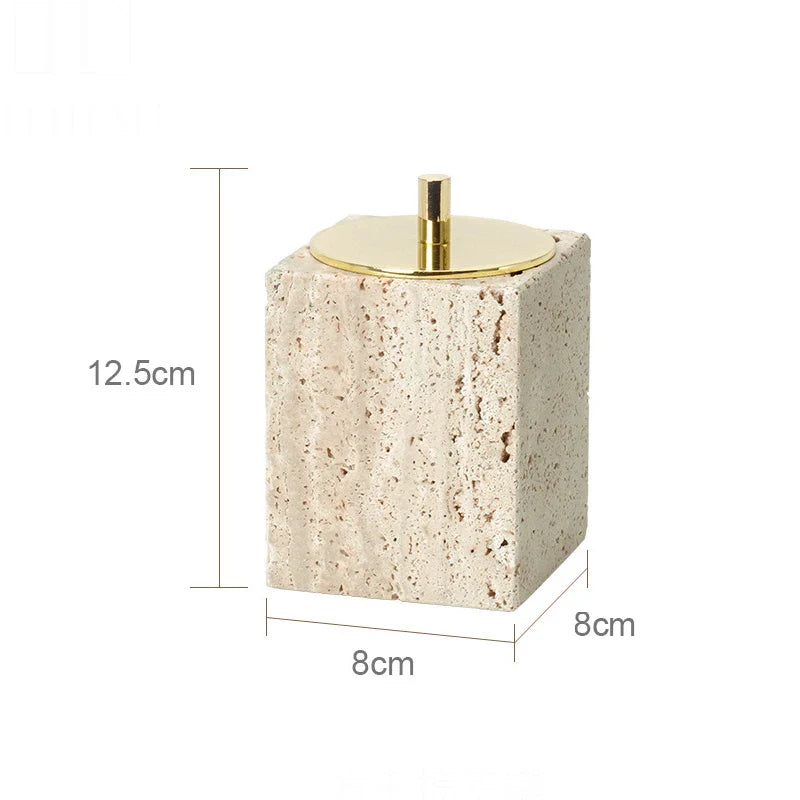 Afralia™ Beige Travertine Marble Bathroom Accessories Set - Soap Dispenser, Soap Dish, Reed Diffuser
