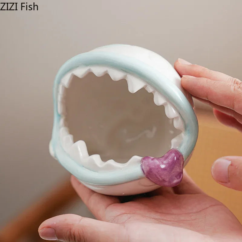 Afralia™ Man-eating Plant Ceramic Ash Tray for Office Desktop and Gift